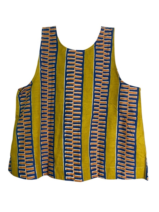 Zuri Tops - Zuri Kenya Zip Zap Zop Tank Top Yellow Orange Blue XL Cotton Button Reversible